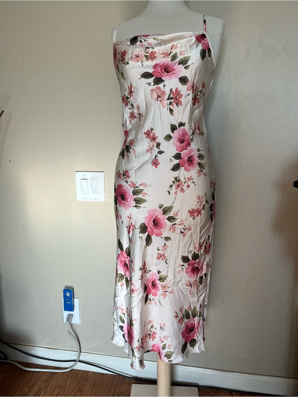 Bebe Floral Pink Satin Slip Dress